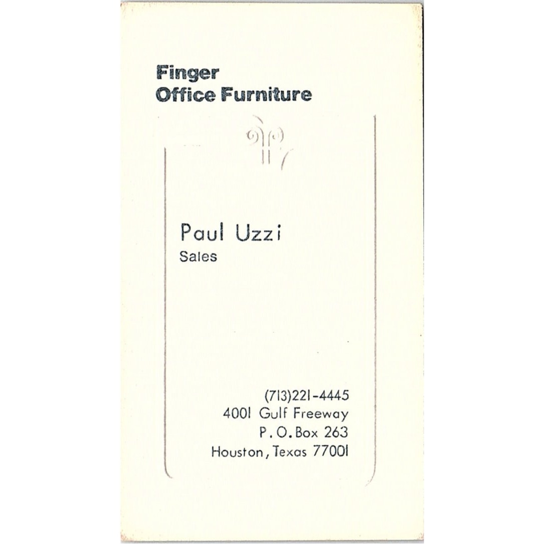 Finger Office Furniture Paul Uzzi Houston Texas Vintage Business Card SF3-B2