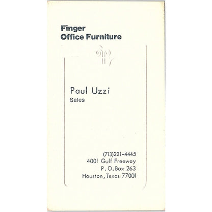 Finger Office Furniture Paul Uzzi Houston Texas Vintage Business Card SF3-B2