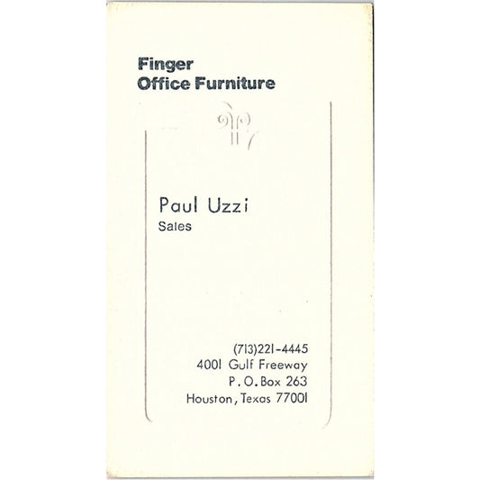 Finger Office Furniture Paul Uzzi Houston Texas Vintage Business Card SF3-B2