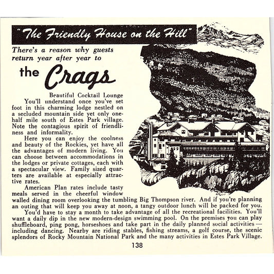 The Crags Cocktail Lounge House on the Hil, Highway 262 Denver CO 1958 Ad AG1-H1