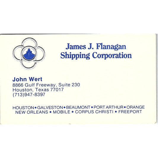 John Wert James J Flanagan Shipping Corp Houston Vintage Business Card SC9-B4
