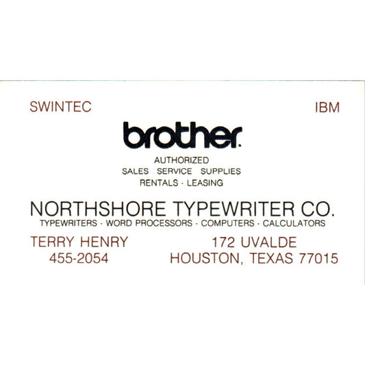 Northshore Typewriter Co Terry Henry Houston TX Vintage Business Card SE3-B2