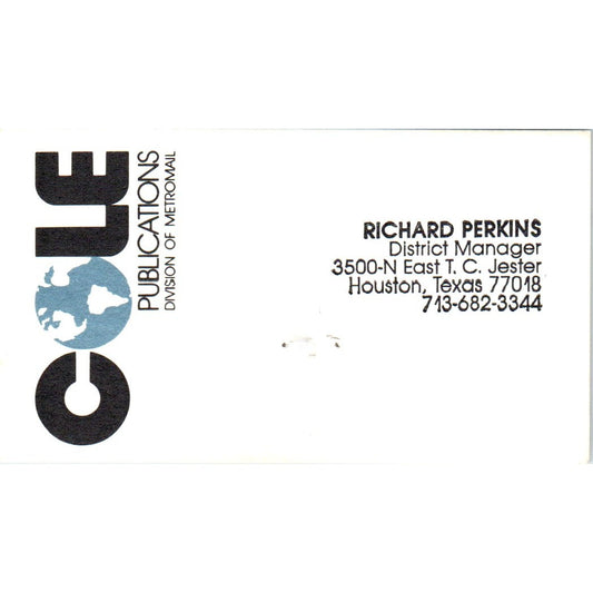 Cole Publications Richard Perkins Houston Vintage Business Card SD8-B20