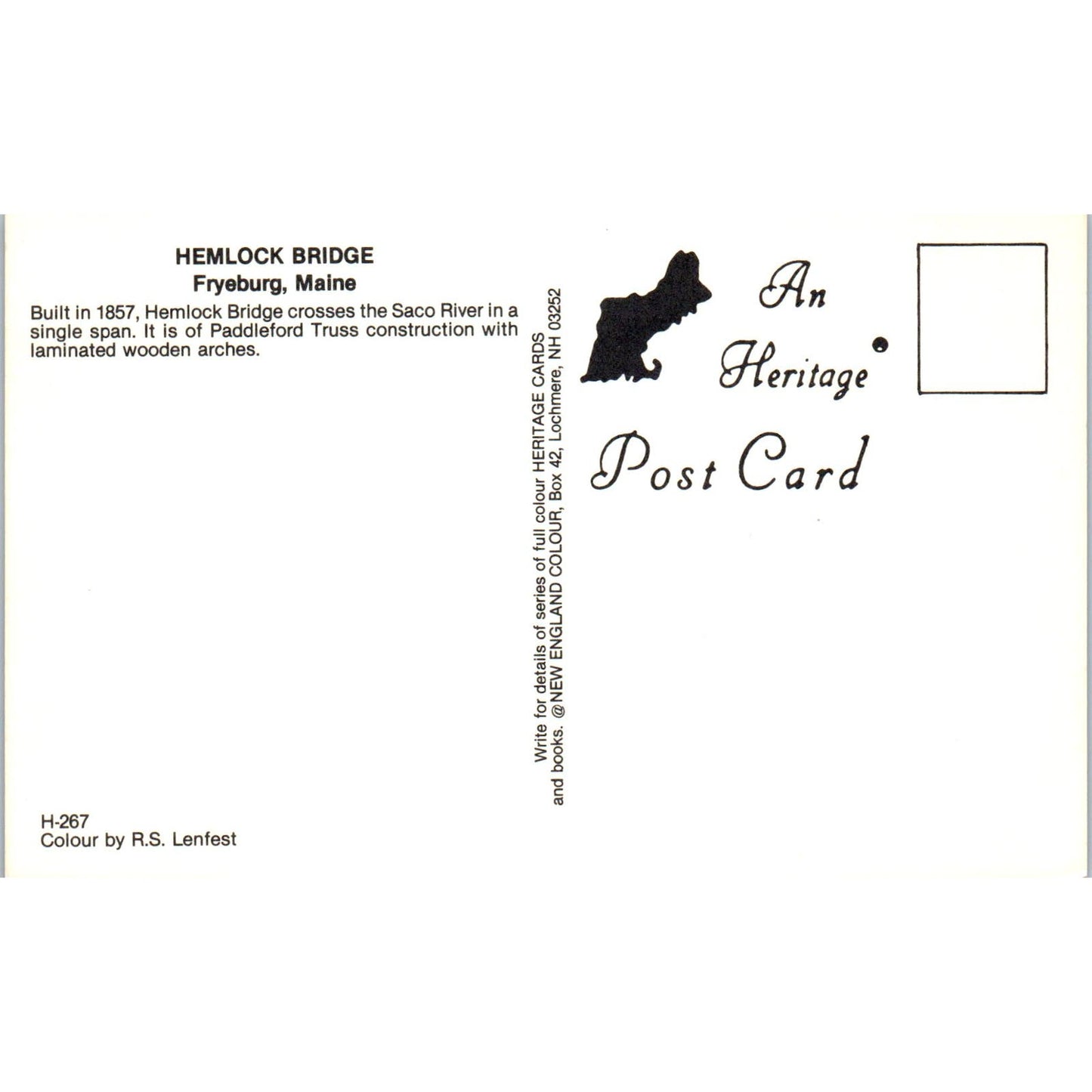 Hemlock Bridge Fryeburg Maine Saco River Covered Bridge Postcard PB13