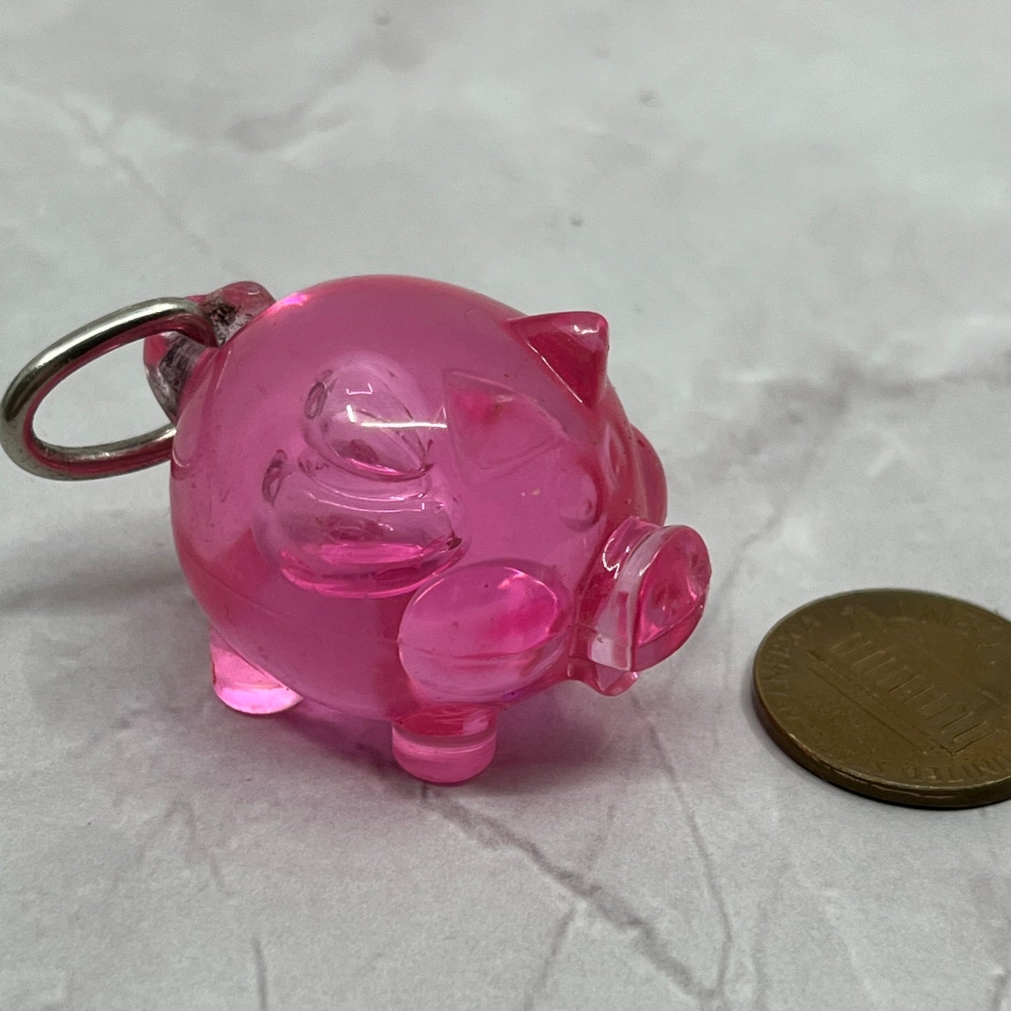 Vintage Acrylic Pink Pig Charm Fob Keychain SC1