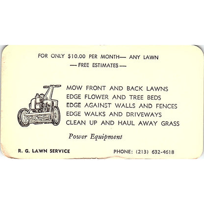 R.G. Lawn Service Long Beach CA Vintage Business Card ML1-6