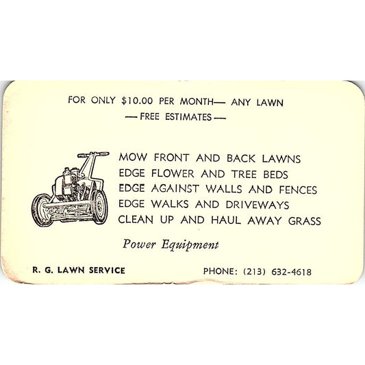 R.G. Lawn Service Long Beach CA Vintage Business Card ML1-6
