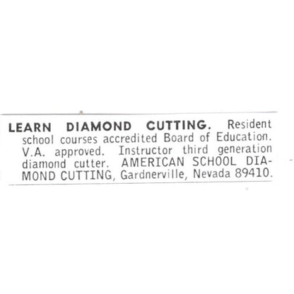American School of Diamond Cutting Gardnerville Nevada 1972 Ad AF8-S9