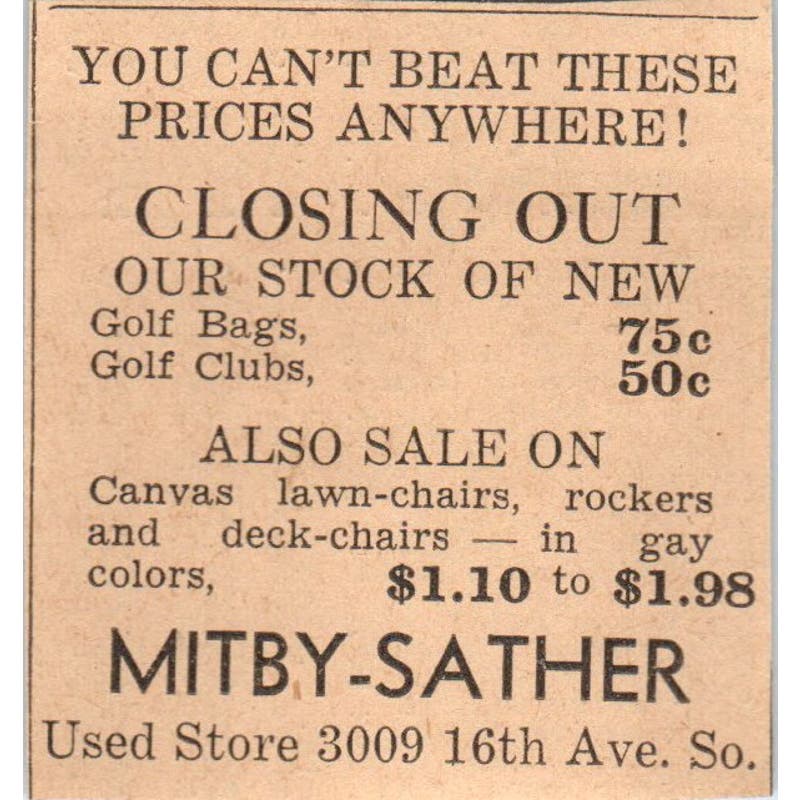Mitby-Sather Store 16th Ave So 1935 Minneapolis Journal Advertisement AE7-H2
