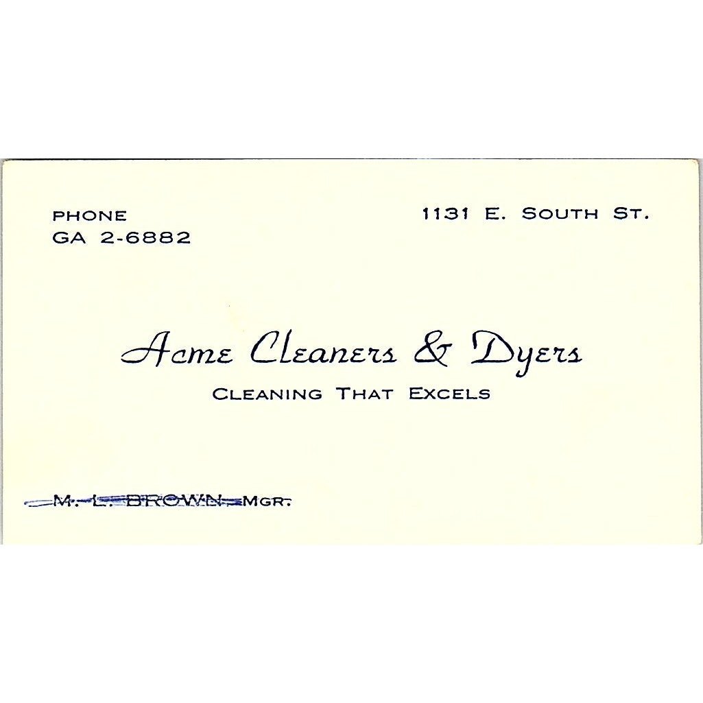 Acme Cleaners & Dyers M.L Brown East South St Vintage Business Card SF3-B5