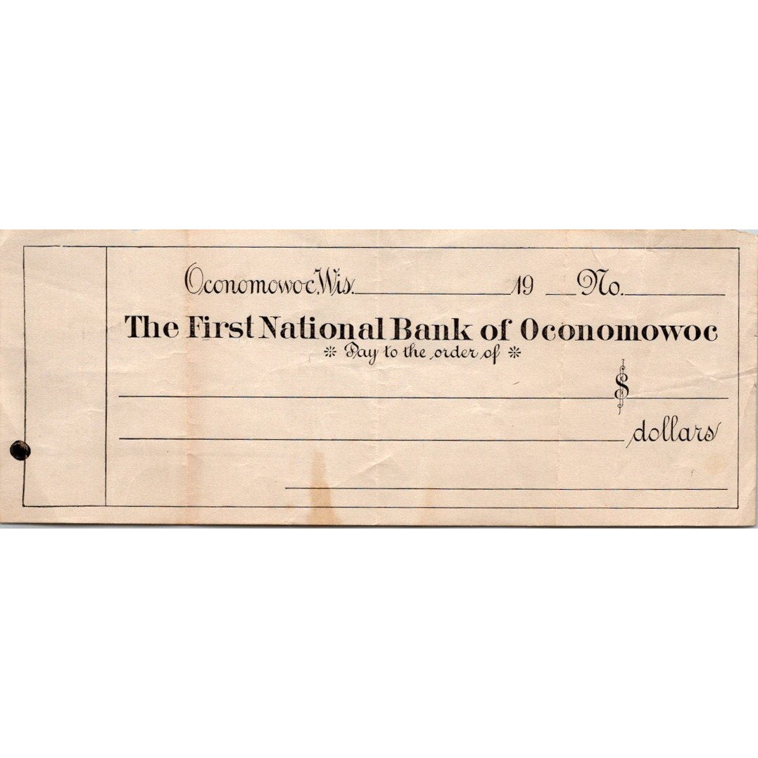 c1910 First National Bank of Oconomowoc WI Bank Check AI9-H4