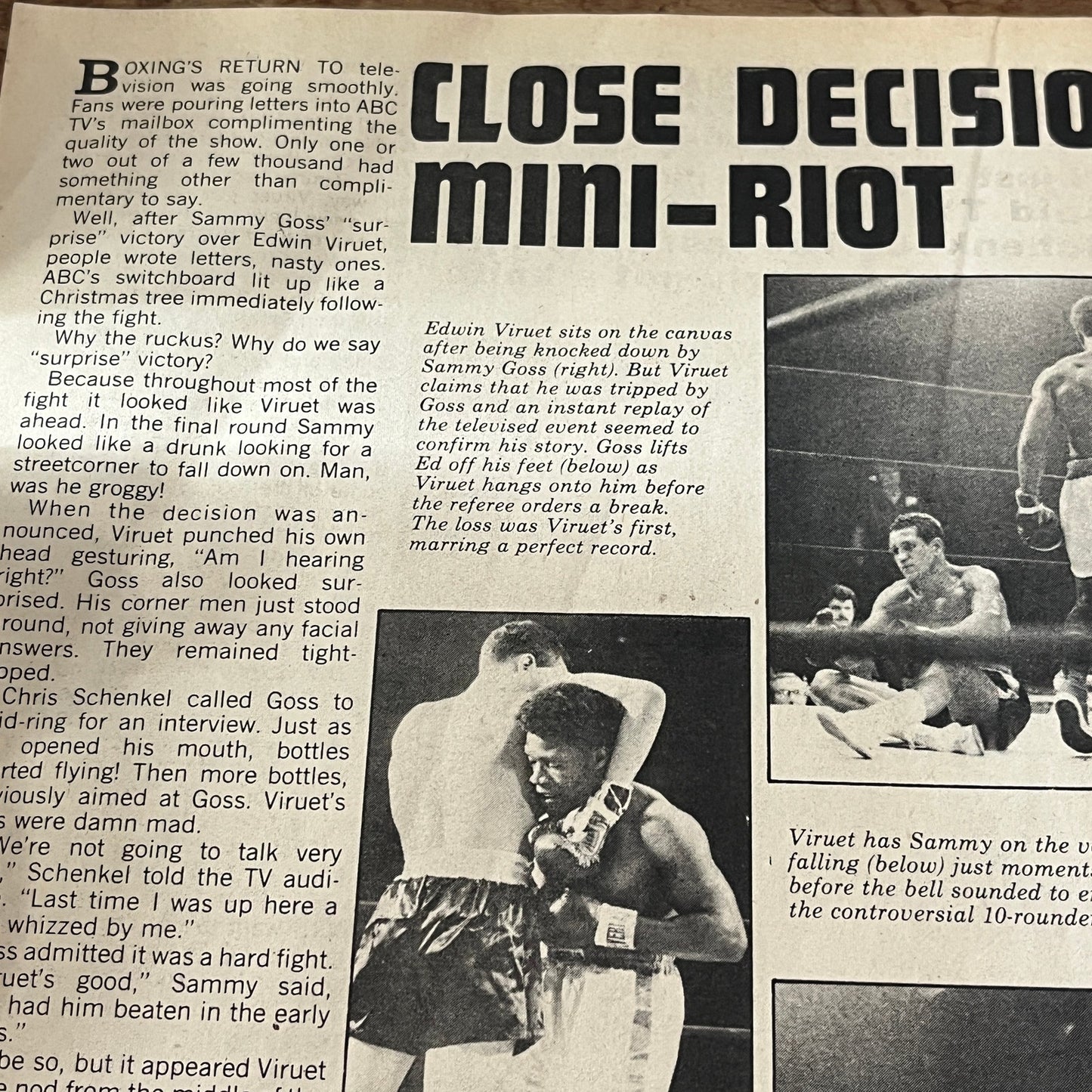 Sammy Goss Vs. Edwin Viruet Boxing Match Recap 2 Pages 1974 Ad AG1-10