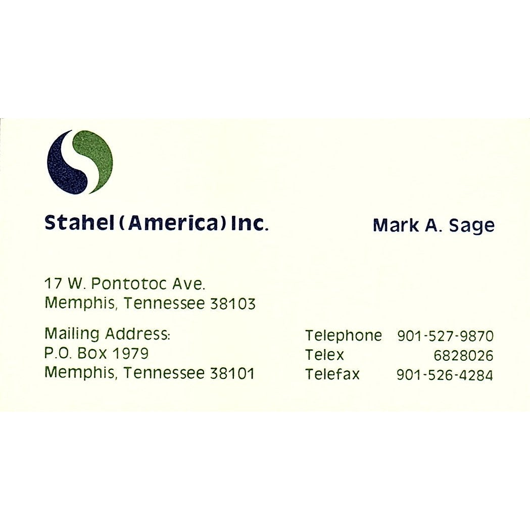 Stahel America Inc Mark A Sage memphis TN Vintage Business Card SC9-B2