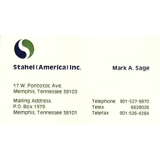 Stahel America Inc Mark A Sage memphis TN Vintage Business Card SC9-B2