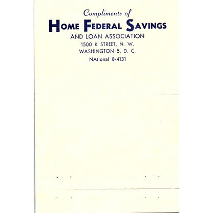 Home Federal Savings 100th Anniversary Washington DC Large Matchbook TB6-MB2-10