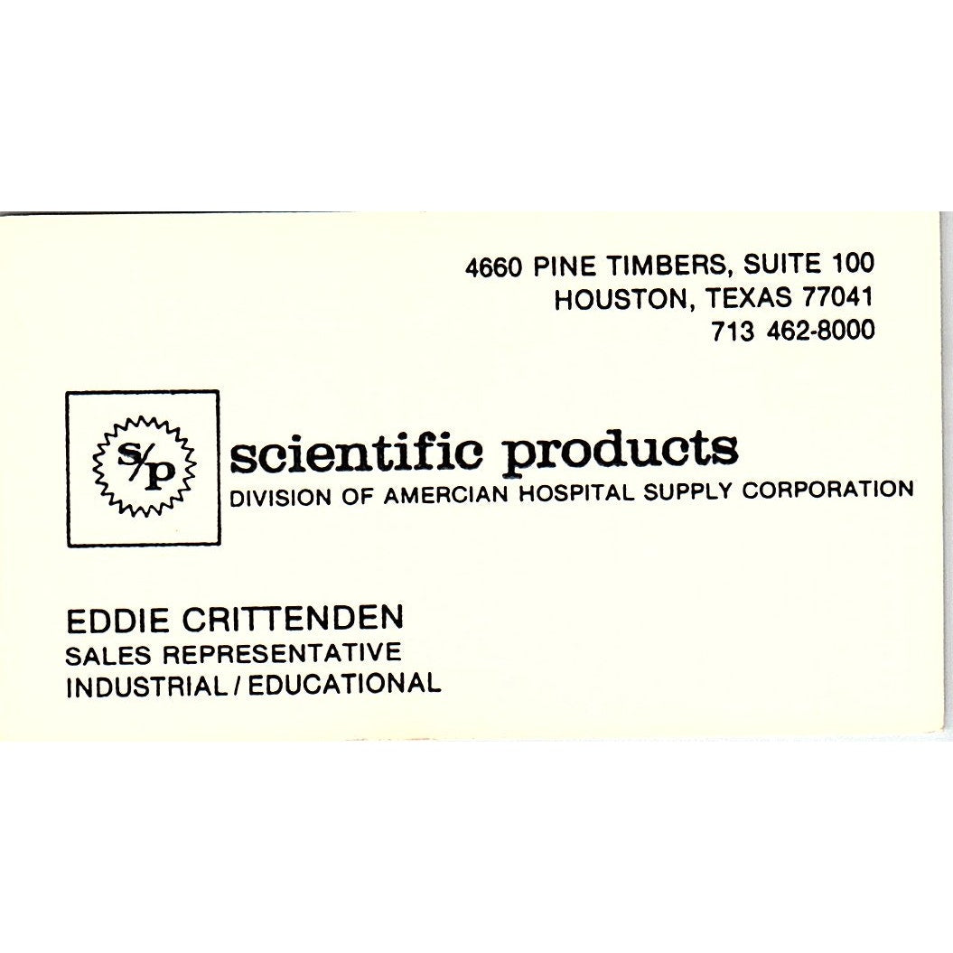 Eddie Crittenden Scientific Products Houston Vintage Business Card SD9-B7
