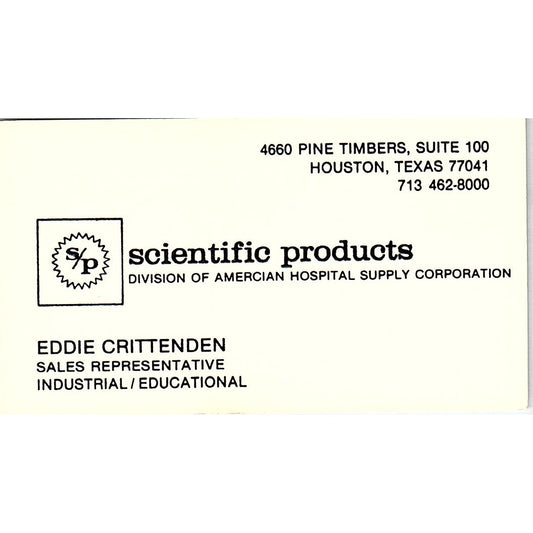 Eddie Crittenden Scientific Products Houston Vintage Business Card SD9-B7