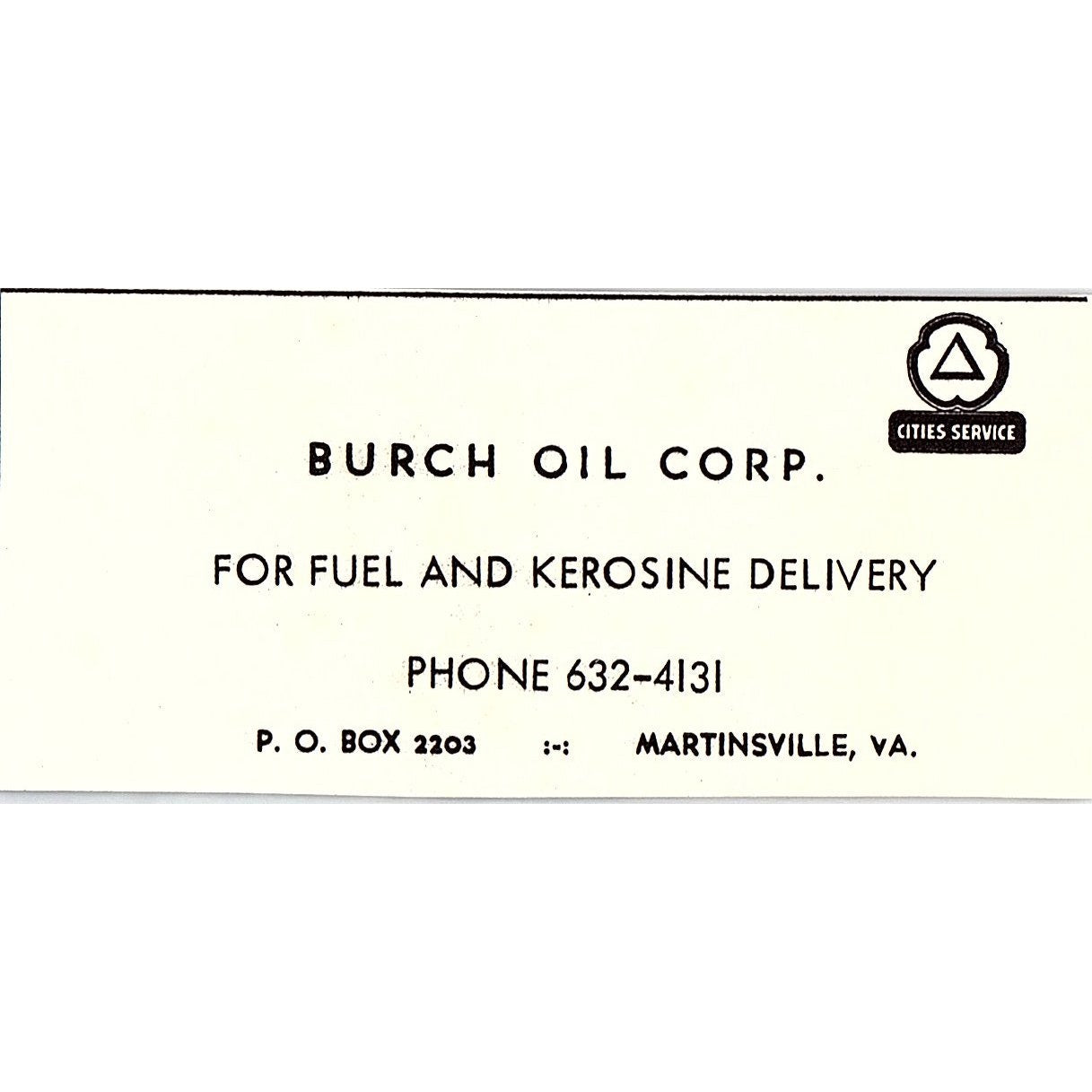 Burch Oil Corp Fuel & Kerosene Delivery Martinsville VA 1960s Ad AG2-M4