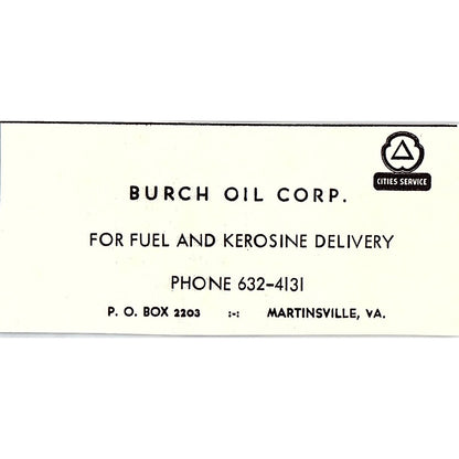 Burch Oil Corp Fuel & Kerosene Delivery Martinsville VA 1960s Ad AG2-M4