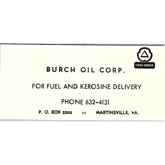 Burch Oil Corp Fuel & Kerosene Delivery Martinsville VA 1960s Ad AG2-M4