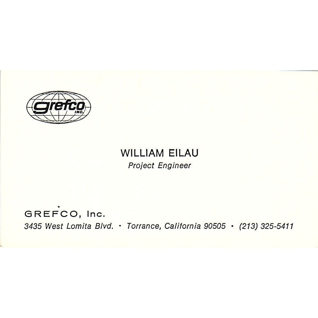Greco Inc. William Eilau Torrance CA Vintage Business Card SF3-B5