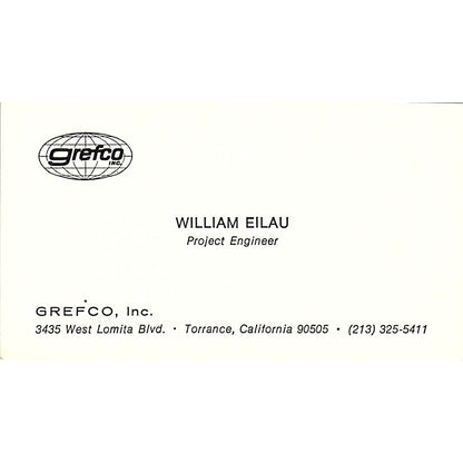 Greco Inc. William Eilau Torrance CA Vintage Business Card SF3-B5