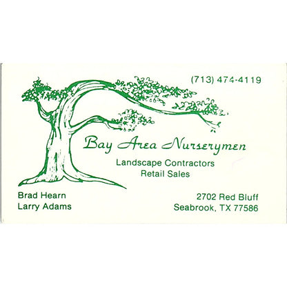 Bay Area Nurserymen Brad Hearn Larry Adams Seabrook Vintage Business Card SC9-B6