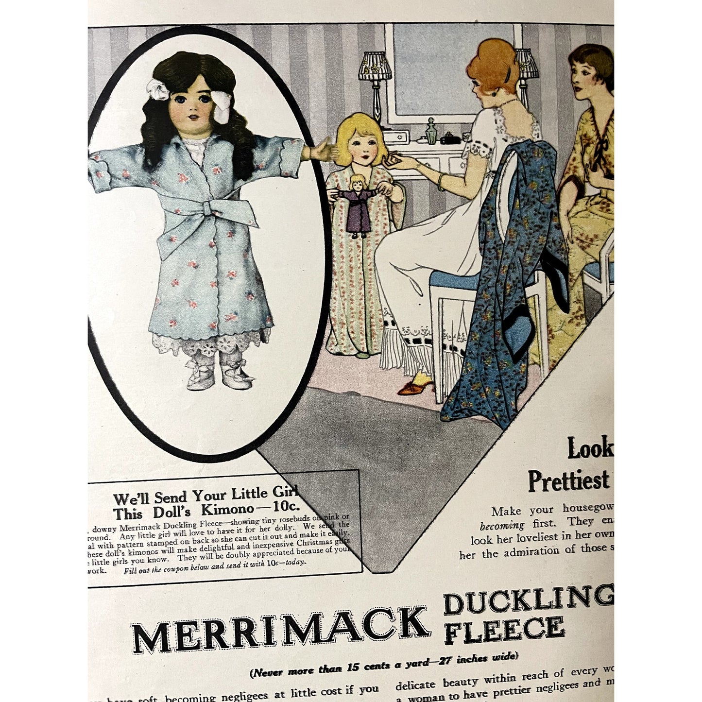 Merrimack Mfg Co Duckling Fleece Lowell MA Vintage Magazine Ad 10x14 V11