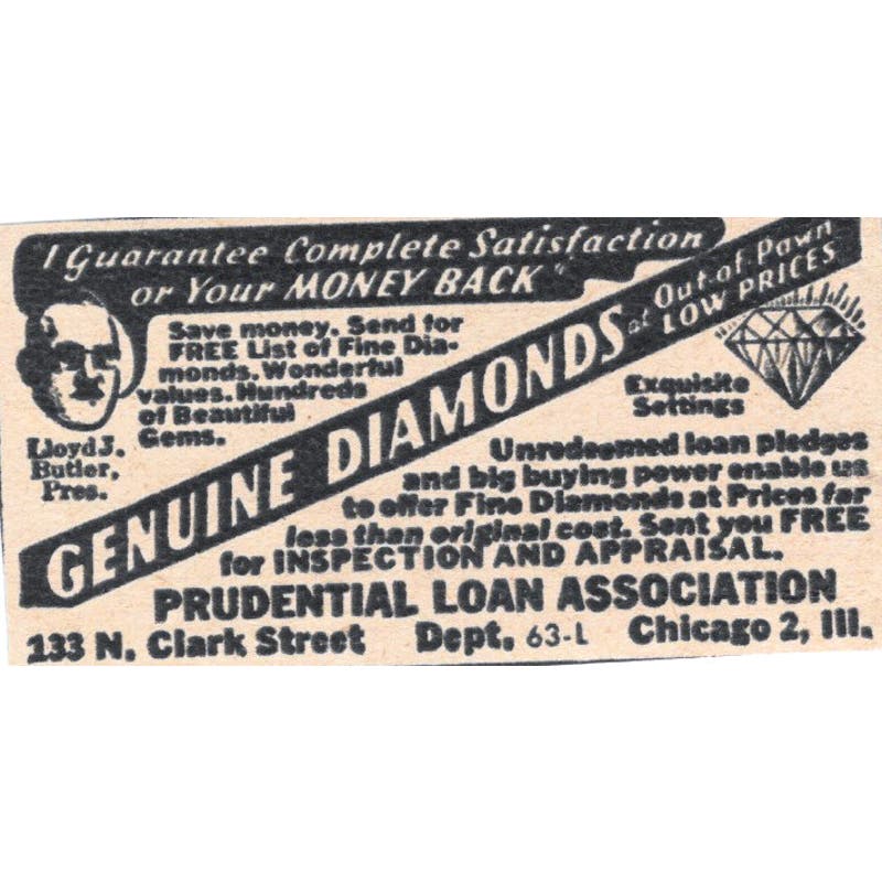 Genuine Diamonds Prudential Loan Association Chicago IL 1943 Magazine Ad AB9-NPG