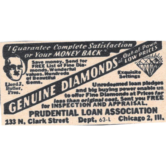 Genuine Diamonds Prudential Loan Association Chicago IL 1943 Magazine Ad AB9-NPG