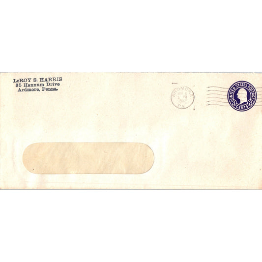 1952 LeRoy S. Harris Ardmore PA Postal Cover Envelope TH9-L1