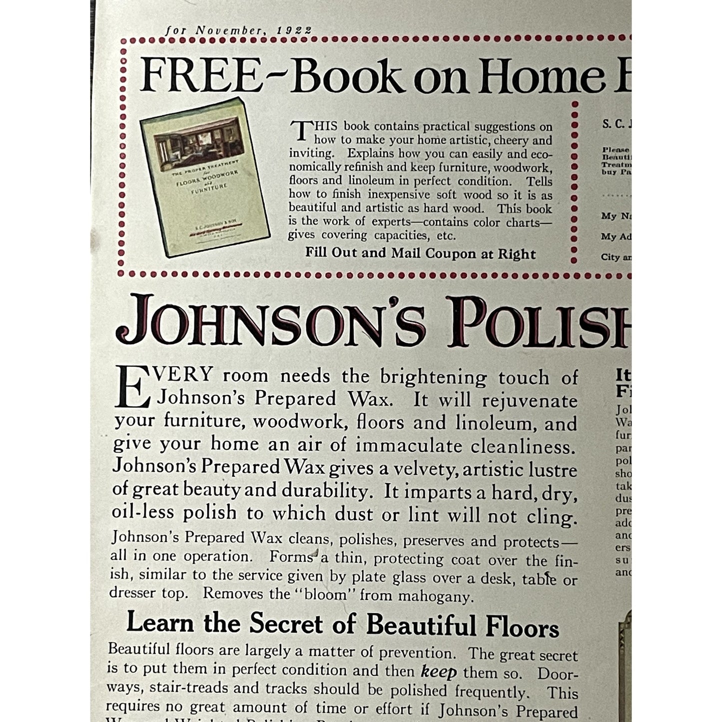 Johnson's Polishing Wax S.C. Johnson & Son Racine WI Vtg Magazine Ad 10x13 V11