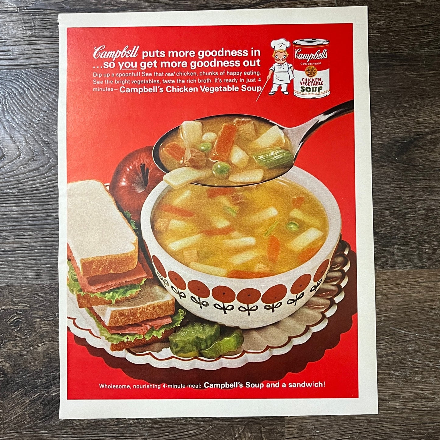 Campbells Chicken Vegetable Soup Vintage Magazine Ad 10x14 V10