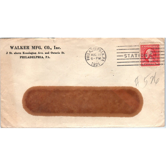 1921 Walker Mfg. Co. Inc. Philadelphia PA Postal Cover Envelope TG7-PC1