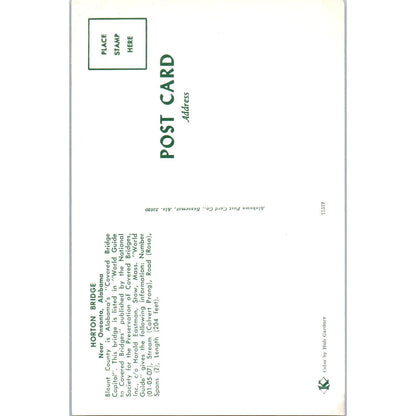 Horton Bridge Black Warrior River Blount County AL Covered Bridge Postcard PB13