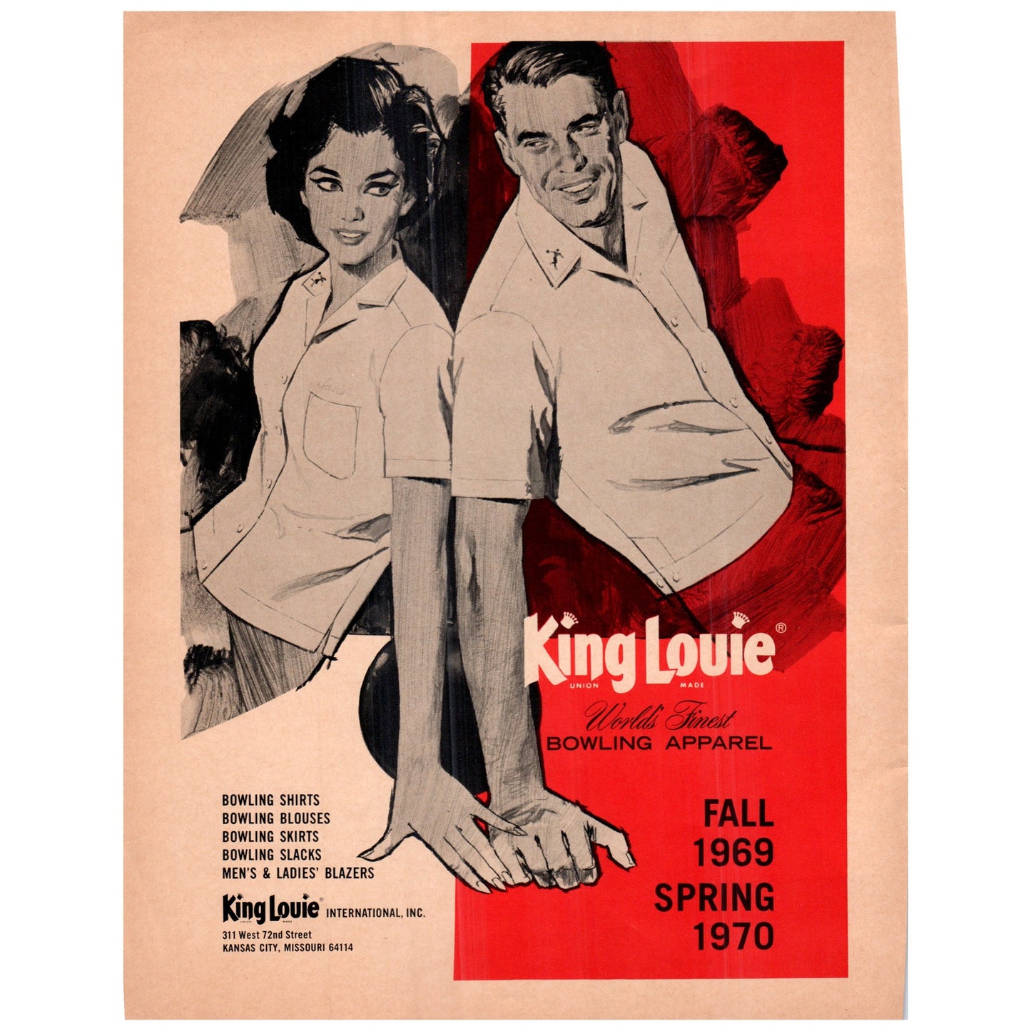 King Louie Bowling Apparel Kansas City 1969 Bowling Program Ad D25