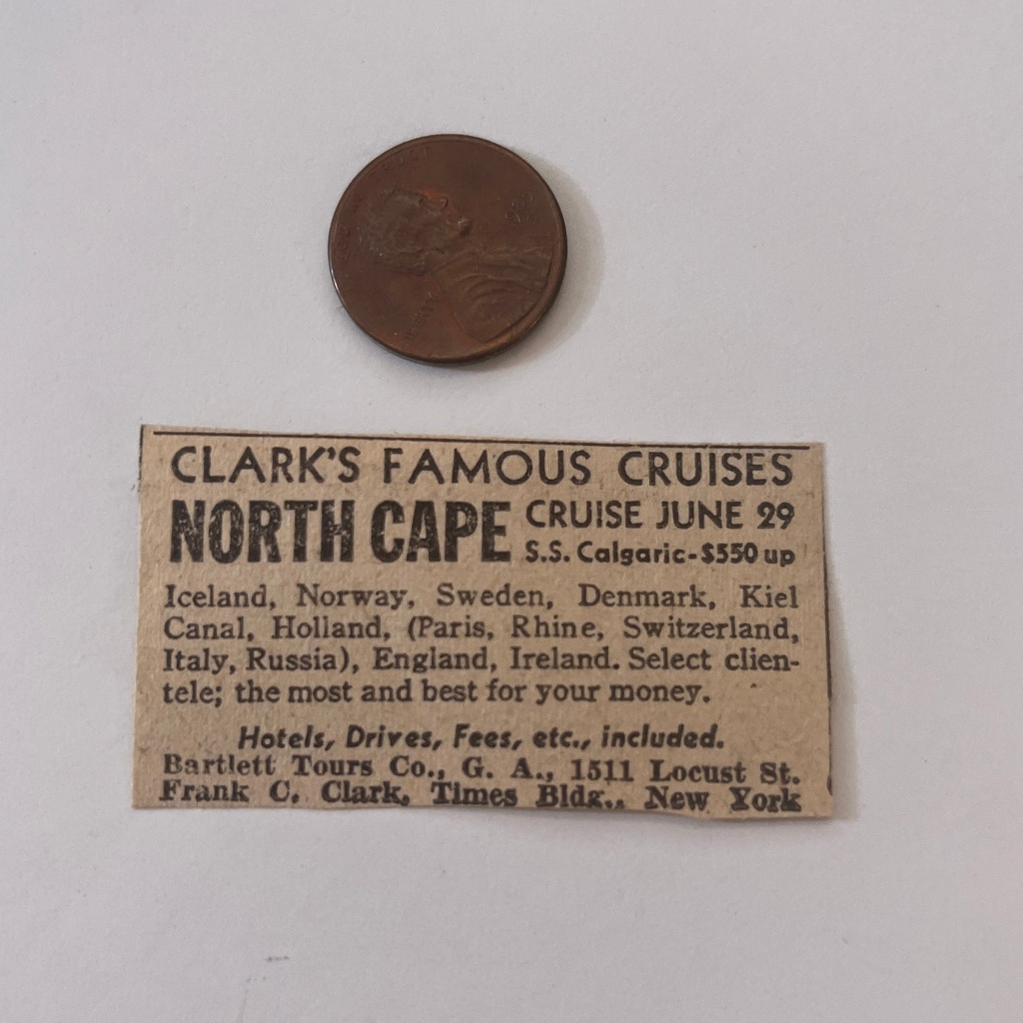 Clark's Famous Cruises Frank C. Clark New York NY 1931 Newspaper Ad SAG4-S13