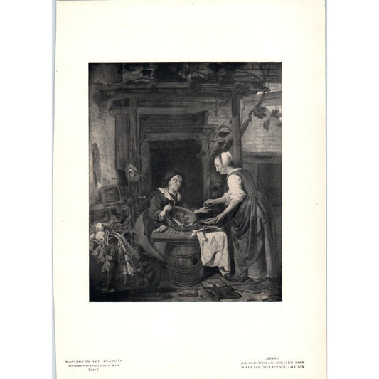 An Old Woman Selling Fish - Metsu c1905 Art Print D14
