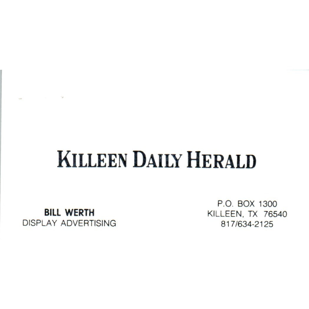 Bill Werth Killeen Daily Herald Killeen TX Vintage Business Card SD8-B20
