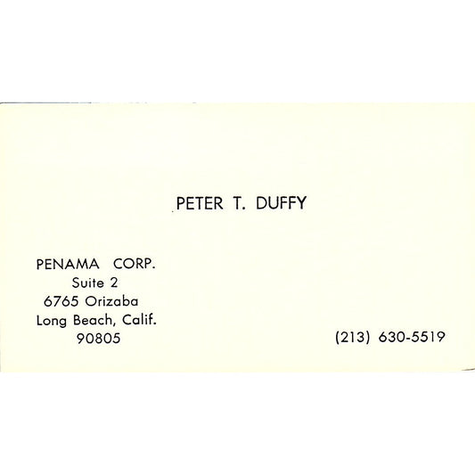 Penama Corp. Peter T. Duffy Long Beach CA Vintage Business Card SB4-B2