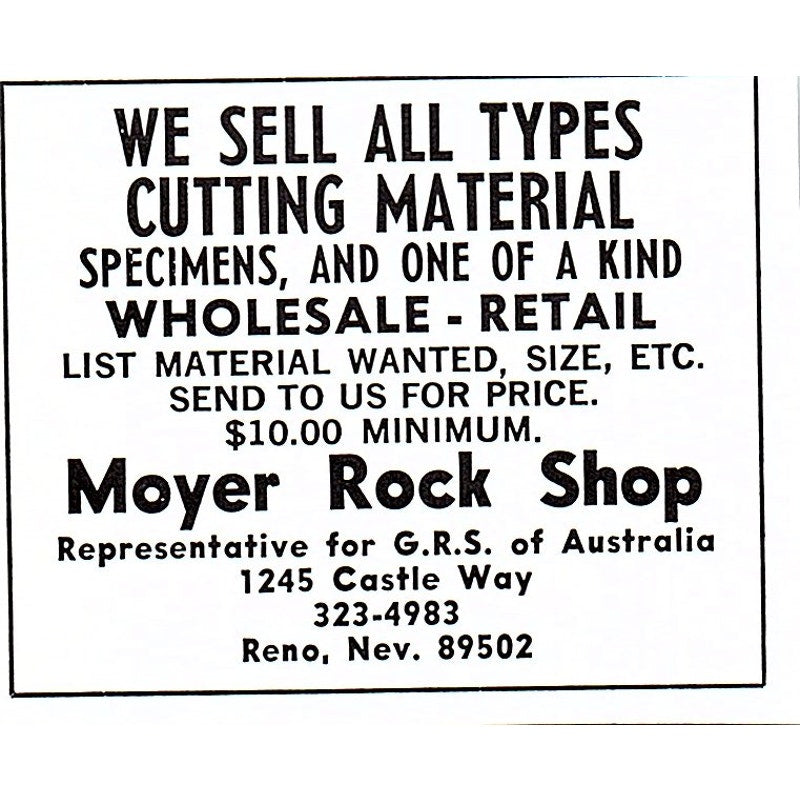 Moyer Rock Shop Cutting Material Reno Nevada 1972 Ad AF8-M1