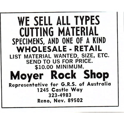 Moyer Rock Shop Cutting Material Reno Nevada 1972 Ad AF8-M1