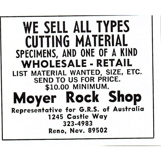 Moyer Rock Shop Cutting Material Reno Nevada 1972 Ad AF8-M1