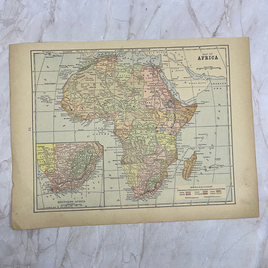 1899 Map of Africa 10x13 Original Tinted Map Engraving FL6-8