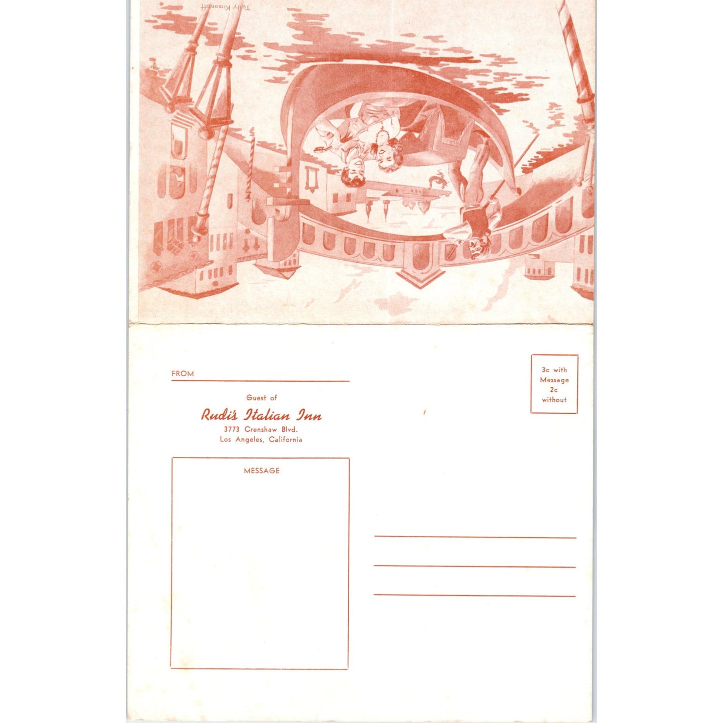 1950s Rudi's Italian Inn Restaurant Menu Los Angeles CA Crenshaw Blvd AE8