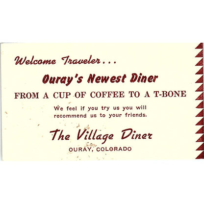 1950s The Village Diner Business Card Ouray Colorado AF9-S5