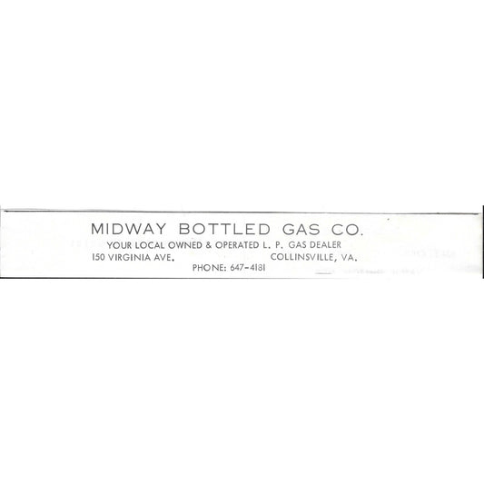 Midway Bottled Gas Co Collinsville VA 1960s Ad AG2-5