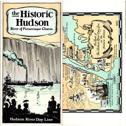 1920s The Historic Hudson River Day Line Fold Out Map & Travel Brochure AF7-E8