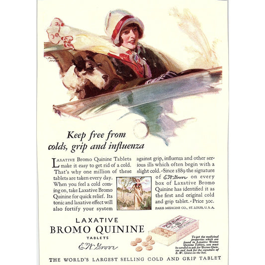 E.W. Grove Laxative Bromo Quinine Tablets Paris Medicine St Louis 1926 Ad AG3-7