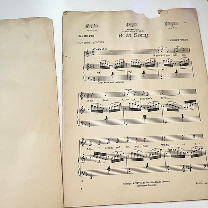 Boat Song - Montrose J Moses Harriet Ware 1908 Sheet Music V41-3
